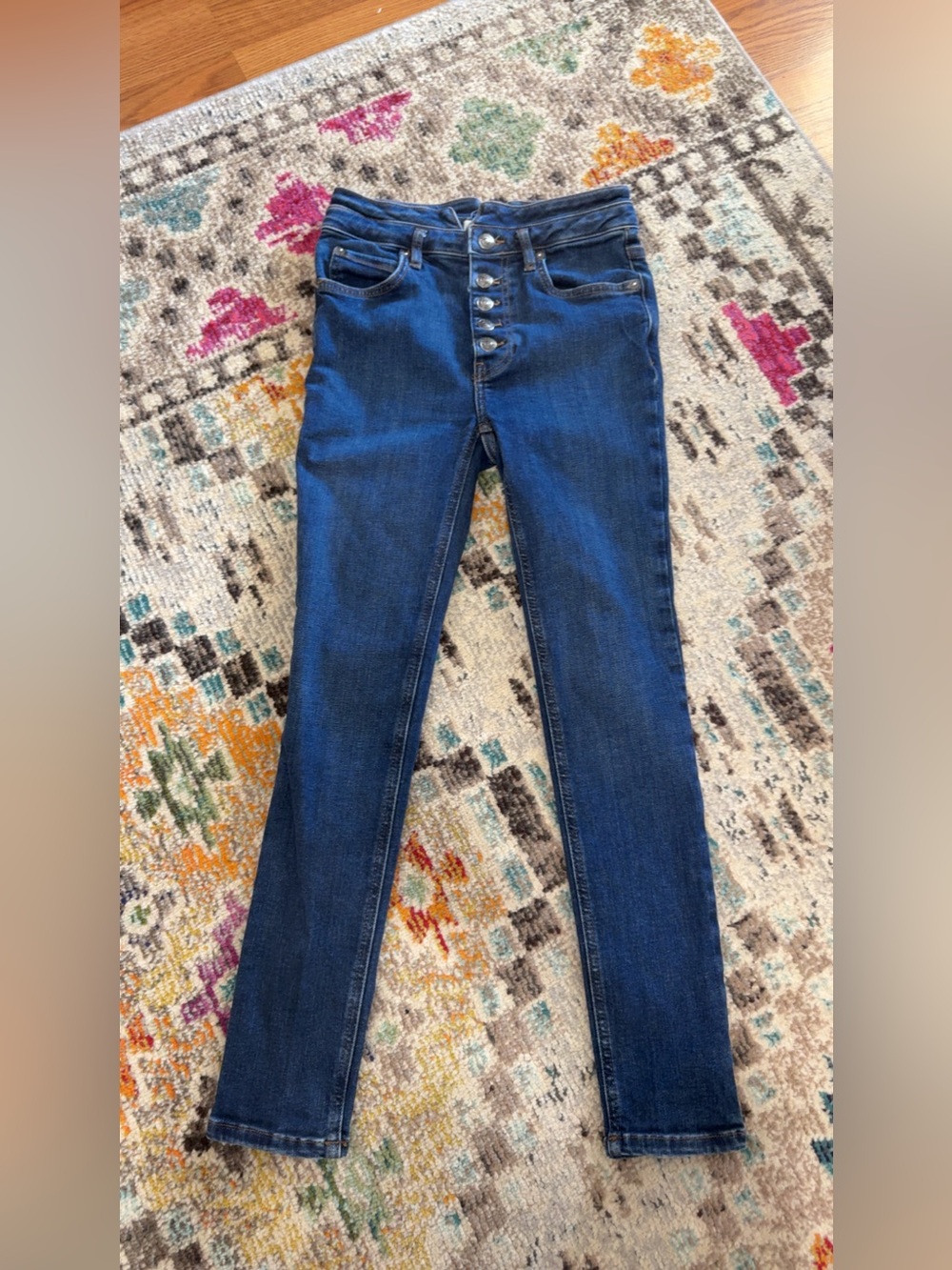 We The Free Dark Blue Skinny Button-Fly Jeans